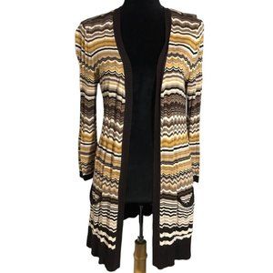 Spense Knits Multicolor Long Sleeve Chevron Open Cardigan - Size Medium